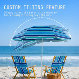 Voyager Beach Umbrella With Bag 2M Garden Parasol Waterproof Polyester Canopy, Tilt Joint, Easy Assembly, Multiblue - thumbnail 6