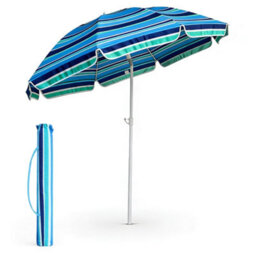 Voyager Beach Umbrella With Bag 2M Garden Parasol Waterproof Polyester Canopy, Tilt Joint, Easy Assembly, Multiblue - thumbnail 2