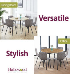 Hallowood Furniture Cullompton Large Round Dining Table With Light Oak Effect Top (120Cm) With 6 Grey Leather Effect Chairs - thumbnail 6