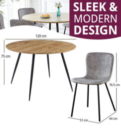 Hallowood Furniture Cullompton Large Round Dining Table With Light Oak Effect Top (120Cm) With 6 Grey Leather Effect Chairs - thumbnail 3