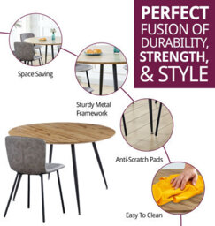 Hallowood Furniture Cullompton Large Round Dining Table With Light Oak Effect Top (120Cm) With 6 Grey Leather Effect Chairs - thumbnail 2
