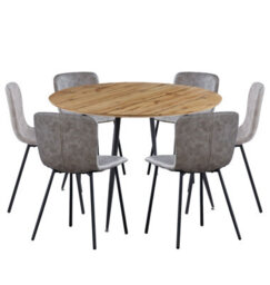 Hallowood Furniture Cullompton Large Round Dining Table With Light Oak Effect Top (120Cm) With 6 Grey Leather Effect Chairs - thumbnail 8