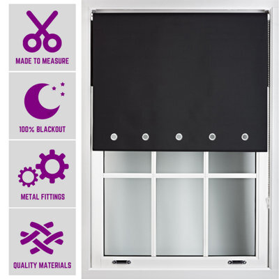 Furnished Made To Measure Blackout Roller Blinds With Round Eyelets And Metal Fittings - Black (W)180Cm (L)165Cm