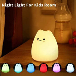 Amorly Silicone Cat Night Light,rechargeable Tap Controlled 7 Color Dimmable Led Lamp, Portable Baby Nightlight For Nursery Bedroom Gifts - thumbnail 5