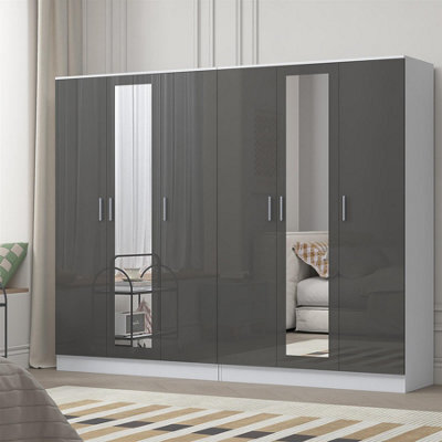 Reflect 2Pc Wardrobe Bundle - 3 Door Mirror + 3 Door Mirror - Grey Gloss & Matt White - H: 180Cm X W: 224Cm X D: 47Cm - image 1