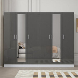 Reflect 2Pc Wardrobe Bundle - 3 Door Mirror + 3 Door Mirror - Grey Gloss & Matt White - H: 180Cm X W: 224Cm X D: 47Cm - thumbnail 3