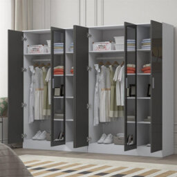 Reflect 2Pc Wardrobe Bundle - 3 Door Mirror + 3 Door Mirror - Grey Gloss & Matt White - H: 180Cm X W: 224Cm X D: 47Cm - thumbnail 2