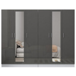Reflect 2Pc Wardrobe Bundle - 3 Door Mirror + 3 Door Mirror - Grey Gloss & Matt White - H: 180Cm X W: 224Cm X D: 47Cm - thumbnail 6