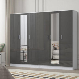 Reflect 2Pc Wardrobe Bundle - 3 Door Mirror + 3 Door Mirror - Grey Gloss & Matt White - H: 180Cm X W: 224Cm X D: 47Cm