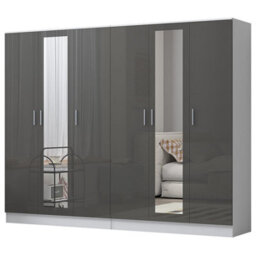 Reflect 2Pc Wardrobe Bundle - 3 Door Mirror + 3 Door Mirror - Grey Gloss & Matt White - H: 180Cm X W: 224Cm X D: 47Cm - thumbnail 5