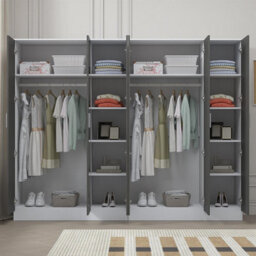 Reflect 2Pc Wardrobe Bundle - 3 Door Mirror + 3 Door Mirror - Grey Gloss & Matt White - H: 180Cm X W: 224Cm X D: 47Cm - thumbnail 4