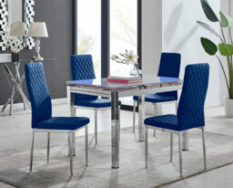 Furniturebox Uk Enna White Glass Extending Dining Table And 4 Navy Velvet Milan Chairs - thumbnail 1