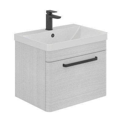 Plum&clay Emery Textured White Wall Hung Bathroom Vanity Unit & Basin Set With Black Handles (W)60Cm (H)46Cm - image 1