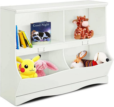 Xample Kids Book Storage Rack Wooden Bookshelf With Footboard Sturdy Children Bookcase With 4 Shelves, Easy Assembly, Ideal For Toy - image 1