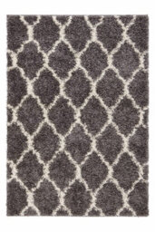 Loomed Grey Cream Trellis Scandi Shaggy Living Area Rug 110X160Cm - thumbnail 4