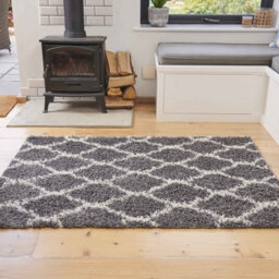 Loomed Grey Cream Trellis Scandi Shaggy Living Area Rug 110X160Cm - thumbnail 1