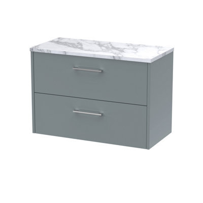 Balterley Winshill Contemporary 2 Drawer Wall Hung Vanity Unit With Laminate Worktop, Grey, 800mm - image 1