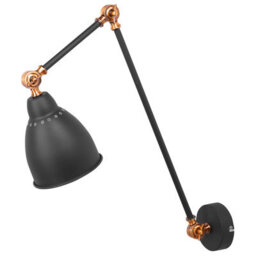 Beliani Wall Spot Lamp Matte Black With Copper Joints, Long Swing Arm Reading Light For Bedside And Desk - thumbnail 3