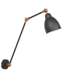 Beliani Wall Spot Lamp Matte Black With Copper Joints, Long Swing Arm Reading Light For Bedside And Desk - thumbnail 2