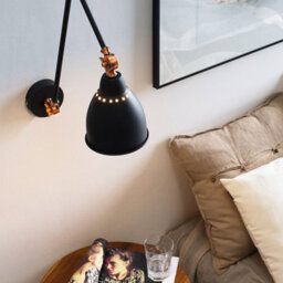 Beliani Wall Spot Lamp Matte Black With Copper Joints, Long Swing Arm Reading Light For Bedside And Desk - thumbnail 1