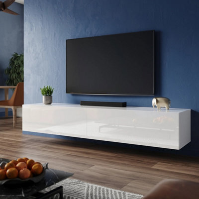 140Cm White High Gloss Wall Floating Tv Stand Unit Cabinet Storage Door - image 1
