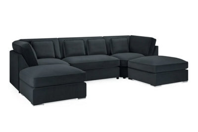 Belgravia Slate Velvet Fabric Corner U Shape Sofa - image 1