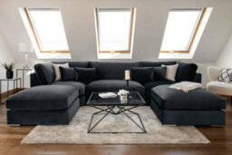 Belgravia Slate Velvet Fabric Corner U Shape Sofa - thumbnail 4