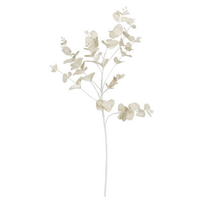 Deenz Set Of 2 Stems Metallic Silk Leaves Eucalyptus Spray Coated In Plastic Artificial Plant Rustic Centrepiece Cream 90X20X8 Cm - image 1