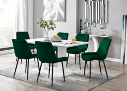 Furniturebox Imperia White High Gloss 6 Seater Dining Table With Structural 2 Plinth Column Legs 6 Black Velvet Black Leg Pesaro Chairs - thumbnail 1