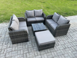 Fimous Outdoor Garden Furniture Sets 7 Seater Wicker Rattan Furniture Sofa Sets With Square Coffee Table Love Seat Sofa Footstool - thumbnail 2