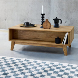 Sweeek - Coffee Table With 2 Niches 1 Sliding Door Wood And Cane Effect Eucalyptus Legs - thumbnail 6