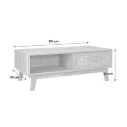 Sweeek - Coffee Table With 2 Niches 1 Sliding Door Wood And Cane Effect Eucalyptus Legs - thumbnail 7