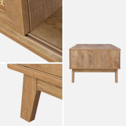 Sweeek - Coffee Table With 2 Niches 1 Sliding Door Wood And Cane Effect Eucalyptus Legs - thumbnail 3