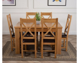 That's Furniture Dakota 127 X 82 Cm Chunky Oak Small Dining Table And 6 Chairs Dining Set With Berkeley Brown Leather Chairs - thumbnail 2