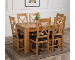 That's Furniture Dakota 127 X 82 Cm Chunky Oak Small Dining Table And 6 Chairs Dining Set With Berkeley Brown Leather Chairs - thumbnail 3