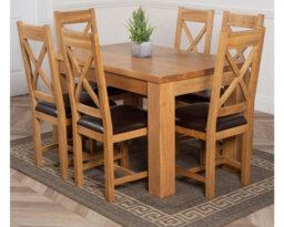 That's Furniture Dakota 127 X 82 Cm Chunky Oak Small Dining Table And 6 Chairs Dining Set With Berkeley Brown Leather Chairs - thumbnail 1