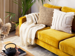 Beliani Blanket Malu Cotton 125 X 150 Cm Light Beige - thumbnail 2