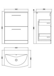 Balterley  Contemporary Bathroom 2-Drawer Floor-Standing Curved Basin Vanity Unit, Gloss White, 600mm - thumbnail 2