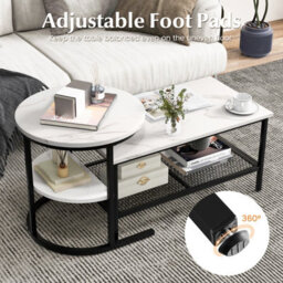 Costway Set Of 2 Coffee Nesting Table Set Detachable 2-Tier Sofa Side Table Faux Marble - thumbnail 9