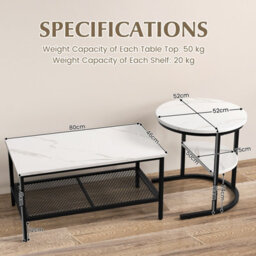 Costway Set Of 2 Coffee Nesting Table Set Detachable 2-Tier Sofa Side Table Faux Marble - thumbnail 3