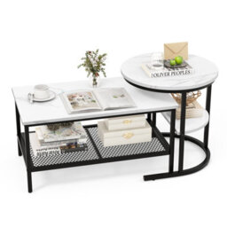 Costway Set Of 2 Coffee Nesting Table Set Detachable 2-Tier Sofa Side Table Faux Marble - thumbnail 2