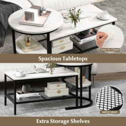 Costway Set Of 2 Coffee Nesting Table Set Detachable 2-Tier Sofa Side Table Faux Marble - thumbnail 7