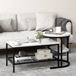 Costway Set Of 2 Coffee Nesting Table Set Detachable 2-Tier Sofa Side Table Faux Marble - thumbnail 4