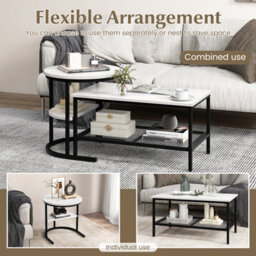 Costway Set Of 2 Coffee Nesting Table Set Detachable 2-Tier Sofa Side Table Faux Marble - thumbnail 6