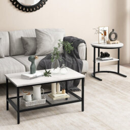 Costway Set Of 2 Coffee Nesting Table Set Detachable 2-Tier Sofa Side Table Faux Marble - thumbnail 5