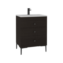 Royal Bathrooms Royal Bathroom Verona 600mm Walnut Woodgrain 3-Drawer Floor Standing Bathroom Vanity Unit With Stone Basin & Matt Black Knob - thumbnail 6