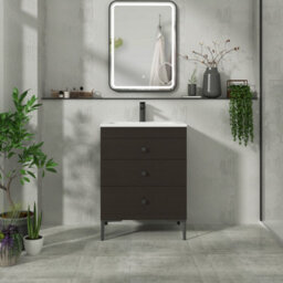 Royal Bathrooms Royal Bathroom Verona 600mm Walnut Woodgrain 3-Drawer Floor Standing Bathroom Vanity Unit With Stone Basin & Matt Black Knob - thumbnail 4
