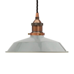 French Grey Small Trinity Metal Painted Dome Pendant Light With Antique Copper Lamp Holder And Black Twisted Cable - Se Home - thumbnail 1