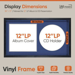 "30X17"" Black Classic Vinyl Record Frame With Blue Mount For 12 Inch Lp Album Cover & Disc - Ak Frames" - thumbnail 2