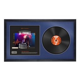 "30X17"" Black Classic Vinyl Record Frame With Blue Mount For 12 Inch Lp Album Cover & Disc - Ak Frames"